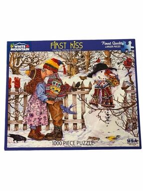 White Mountain First Kiss Winter  1000 Piece Puzzle #1377